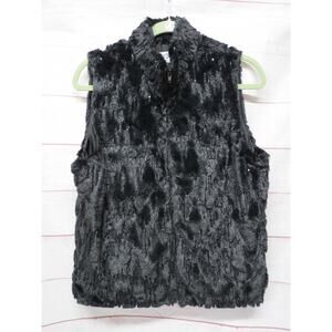 Joan Rivers Faux Fur Black Vest with Sequins Black Size Medium